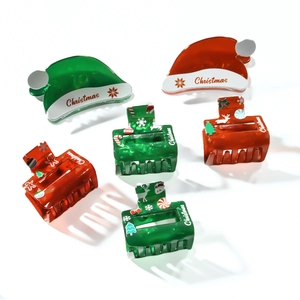 6-piece Christmas hair claw clip set featuring red and green Santa hats and square clips