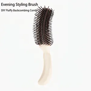 Ergonomic S-shaped hair styling comb for volumizing and teasing with nylon bristles
