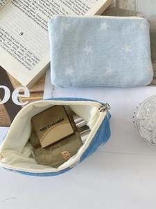 Denim star print coin purse set in blue shades with white zippers for daily travel
