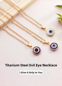 Three variants of evil eye pendants on gold chains made of durable titanium steel
