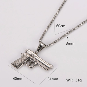 Pistol shaped stainless steel pendant necklace for men with 60cm chain dimensions