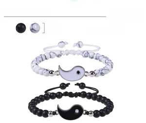 Detail showing 6mm bead size and weight of Yin Yang couple stone bead bracelets