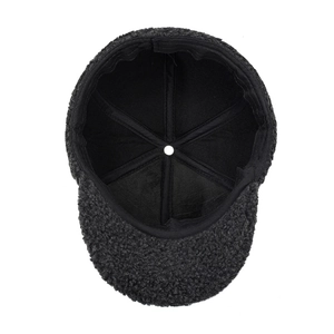 Men's dark gray teddy fleece baseball cap with warm plush lining and six-panel structure