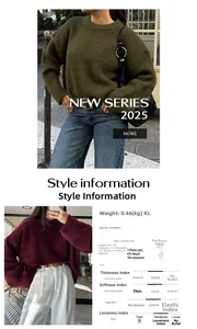 Detailed fabric composition and size specifications for knitted long sleeve sweaters