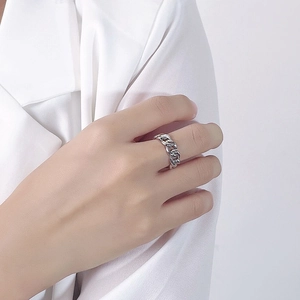 Minimalist silver multilayer twisted rope chain ring in polished 925 sterling silver style