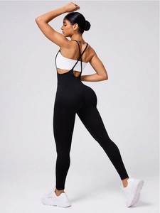 Women Yoga Unitard High Waist Jumpsuit Polyamide Elastane Criss Cross Back Fitness Pilates Bodysuit Sexy Black