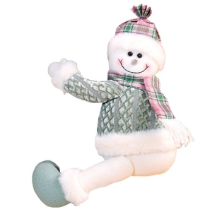 Christmas snowman plush curtain buckle with green knit sweater and plaid scarf