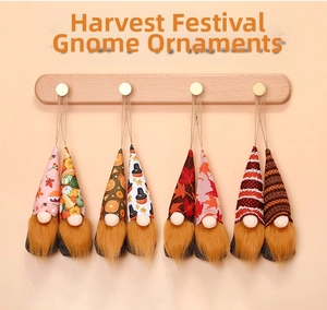 Set of 8 hanging autumn gnomes with pumpkin and maple leaf patterns for fall decor