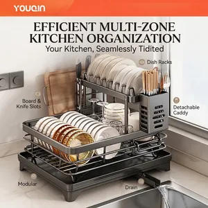 Égouttoir à vaisselle moderne à 2 niveaux en acier inoxydable noir sur comptoir