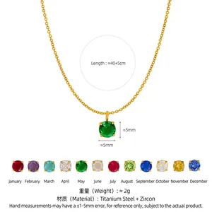 Gold stainless steel birthstone necklace set with twelve colorful zircon stone pendants