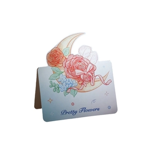 3D Mother's Day popup card with watercolor moon and roses titled Pretty Flowers