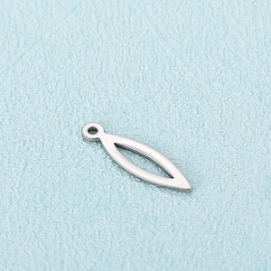 Silver leaf shaped stainless steel pendant with hollow design and smooth polished finish