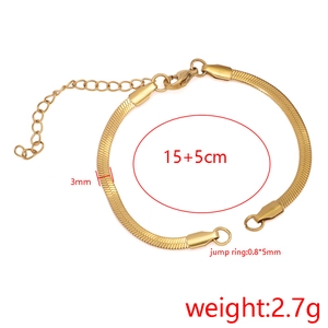Bracciale a catena serpente dorata da 3mm con lunghezza regolabile 15 più 5cm donna