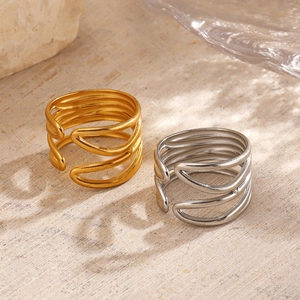 Minimalist multi-layer 18K gold and silver plated stainless steel open rings set