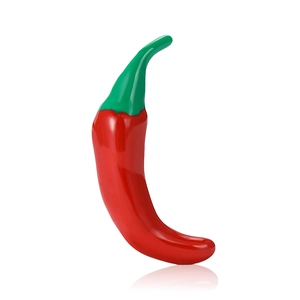 Chic red enamel chili pepper brooch with green stem and high-gloss finish for accessories