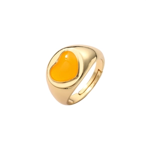 Minimalist adjustable gold ring featuring a vibrant orange heart-shaped centerpiece