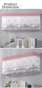 Detailed embroidery of swans and crown on pink lace hanging air conditioner cover