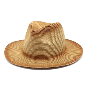 British style ombre brown gradient straw fedora hat for sun protection and travel
