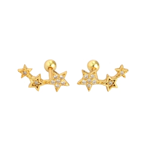 Elegant s925 silver gold-plated curved star stud earrings with zircon crystals