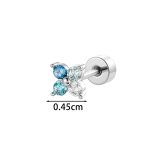 Minimalist flower earring with four colorful zircons in 0.45cm silver setting