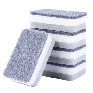 Set of 7 dual-sided grey and white sponges for kitchen cleaning and dishwashing