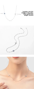 Detail of silver Evil Eye and cross pendants showing precise dimensions and model look