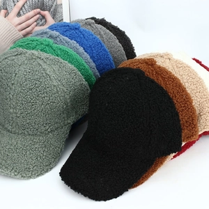 Winter lamb wool baseball cap collection in various colors with warm fuzzy texture
