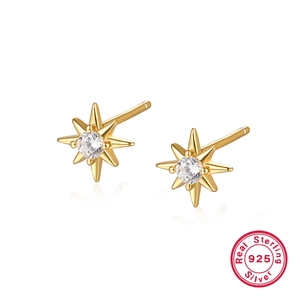 S925 sterling silver gold-plated eight-pointed star stud earrings with zircon