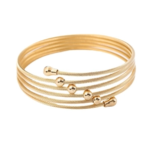 Minimalist gold multi-layer twisted wire cuff bracelet with bead and teardrop accents
