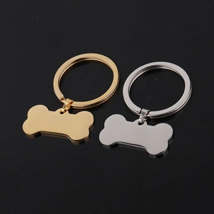 Polished bone-shaped stainless steel pet ID tags in gold and silver finishes