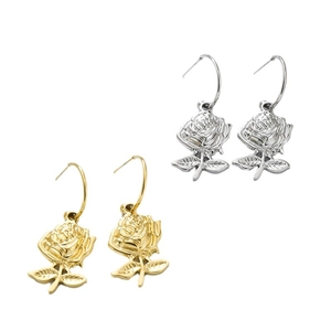 Minimalist gold and silver rose flower earrings for women with elegant metal finish