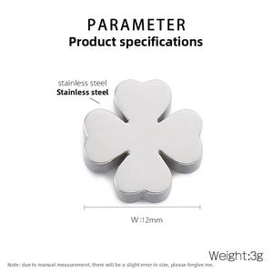 Détail du pendentif trèfle en acier de 12mm avec dimensions et poids de 3g