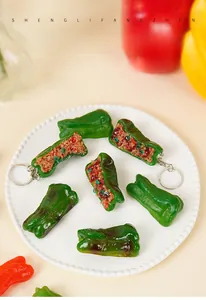 Close-up of realistic PVC tiger skin pepper meat pendant on a white ceramic plate