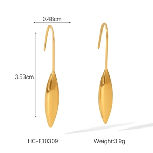 Detailed view of gold leaf-shaped earrings with precise size and weight measurements