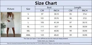 Size chart for floral lace dress with bust and length measurements in cm and inches