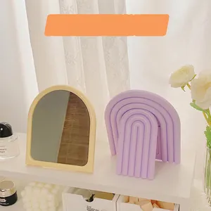 Desktop Makeup Mirror Irregular Wave Arch Shape Plastic Frame High Definition Portable Foldable Single Sided Vanity Mirror