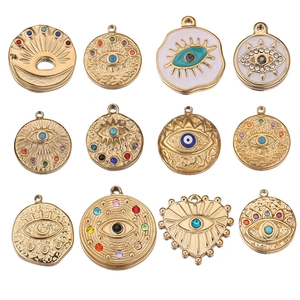 Evil Eye Pendants Stainless Steel 18K Gold Plated Enamel Rhinestone DIY Jewelry Making Charms Protective Amulet Craft