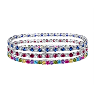 Three-piece tennis bracelet set with multicolored zircons in a silver finish display