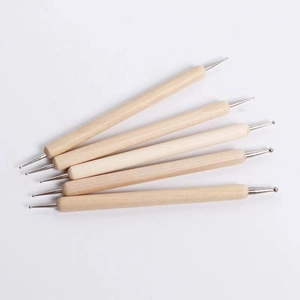 Set of 5 wooden handle stylus pens with dual-end metal balls for clay and nail art