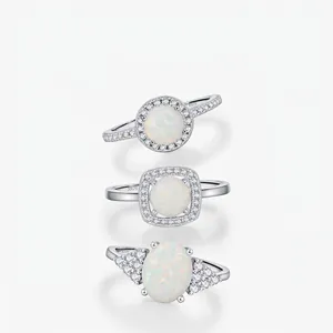 Elegant 925 Sterling Silver Ring With White Opal And Cubic Zirconia Halo Geometric Luxury Jewelry For Women