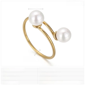 Technical size guide for adjustable 18K gold-plated double pearl cross open ring