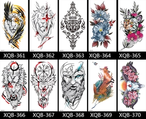 Collection of temporary arm tattoos featuring lion, tiger, and floral designs XQB series