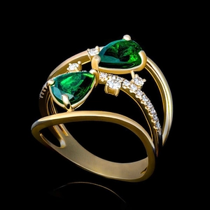 Elegante Anillo De Latón Para Mujer Con Circonita Verde Talla Pera Y Piedras Blancas Diseño Hueco De Doble Capa Ondulada