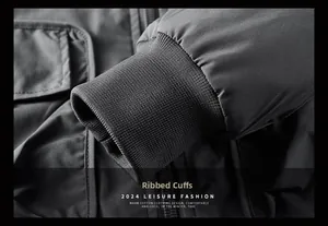 Macro view of tight ribbed knitted cuffs on a thick winter jacket for windproof protection