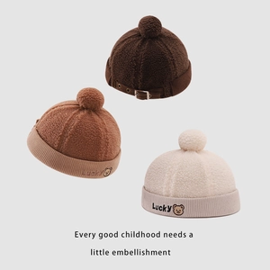 Lambswool brimless caps with Lucky bear embroidery for children in three colors