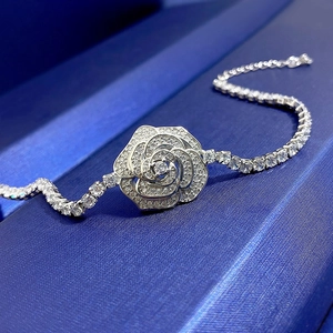 Elegant S925 silver camellia flower bracelet featuring sparkling high-carbon diamonds