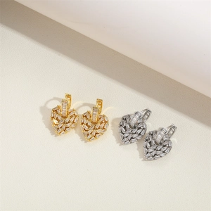 Sparkling full zircon heart earrings in 14K gold and silver plating for women