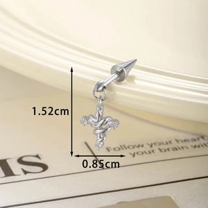 Silver star and cross zircon cartilage stud earring measuring 1.52cm by 0.85cm
