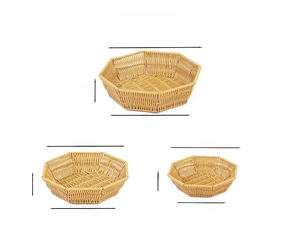 Three-piece set of octagonal woven baskets with detailed dimensions in centimeters