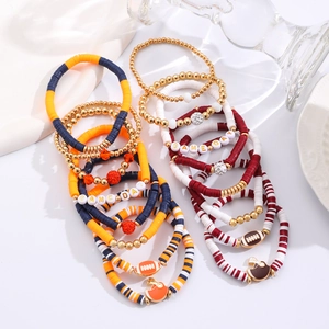 Stackable Game Day bracelets set with football charms and colorful heishi beads